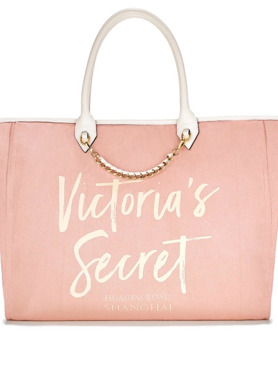 Victoria's Secret Handbags - Victoria's Secret Shanghai Pink Tote with Cream Handles and Gold Chain Accent